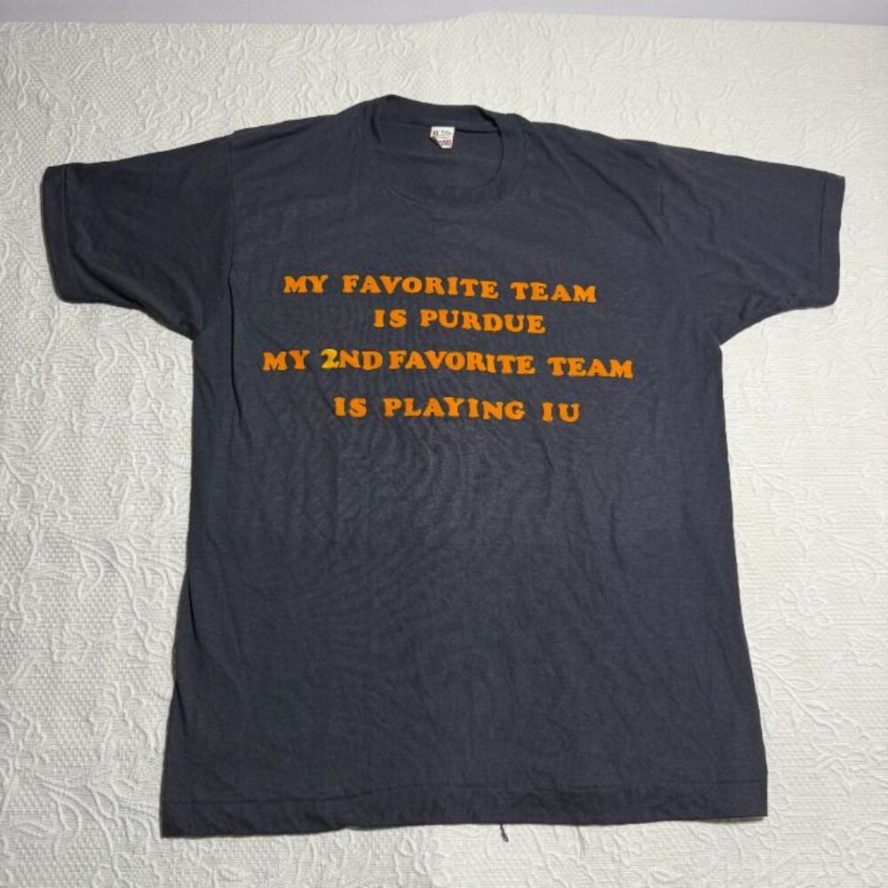 Vintage 80s Screen Stars Purdue Rivalry Puff Print T-Shirt Size M/L